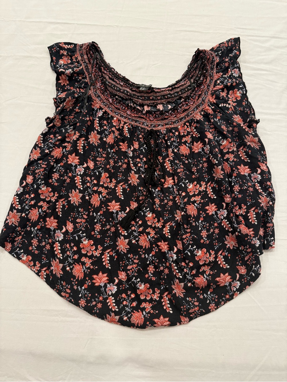 Forever 21 Black Floral Smocked Yoke Sleeveless Blouse